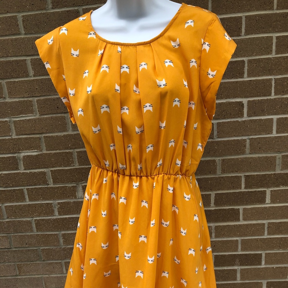 Golden Yellow Cat Print Dress